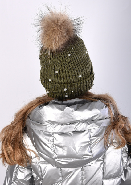 120 Вязаная шапка для девочки "Жемчуг"