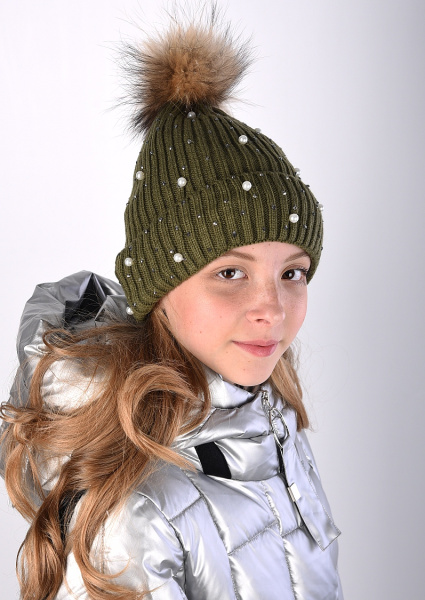 120 Вязаная шапка для девочки "Жемчуг"